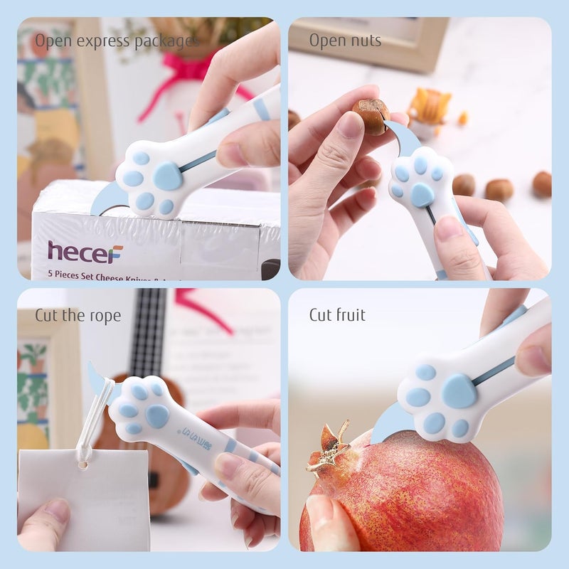 MEOWKIT Cat Paw Box Cutter Retractable with Cat Paw Handle, Multifunctional Knife Set (Blue) - Image 3